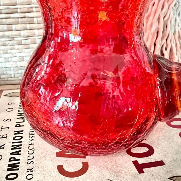 Vintage Rare Rainbow Amberina Crackle Glass Stubby Chunky Pitcher - Picture 7 of 9